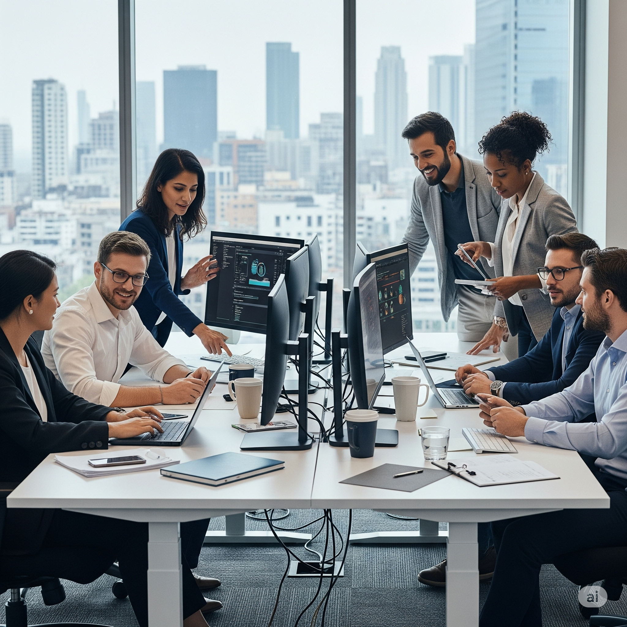 Team of professionals collaborating on IT solutions